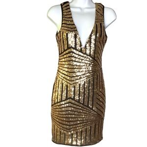 Windsor Gold Sequined Fitted Mini Dress Size Medium